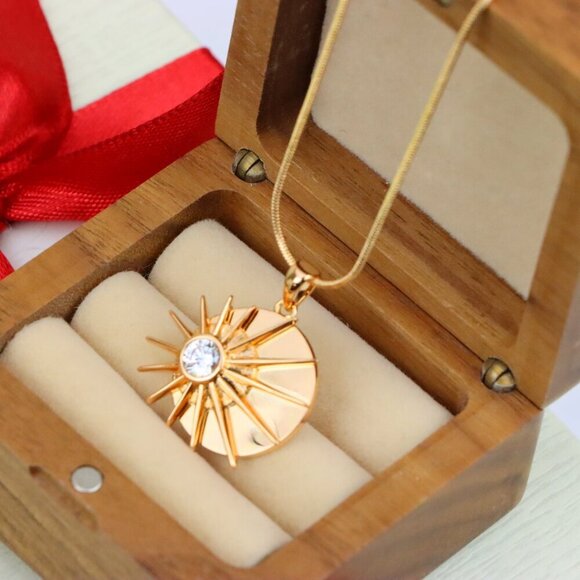 "Radiant Rose Gold Sunburst Pendant with Center Clear Crystal Accent, XPPT1250 - Picture 9 of 12